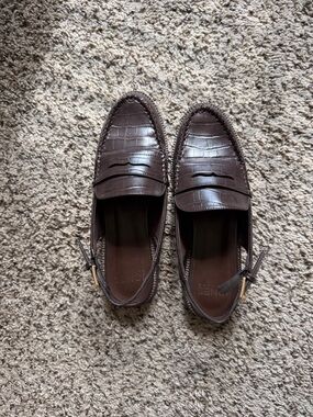 Jones New York Dark Brown Croc-Embossed Leather Penny Loafers